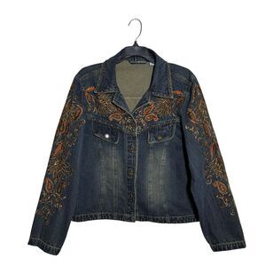 Vtg Gordon & James Women’s Embroidered Beaded Stud Denim Jacket L Boho Western